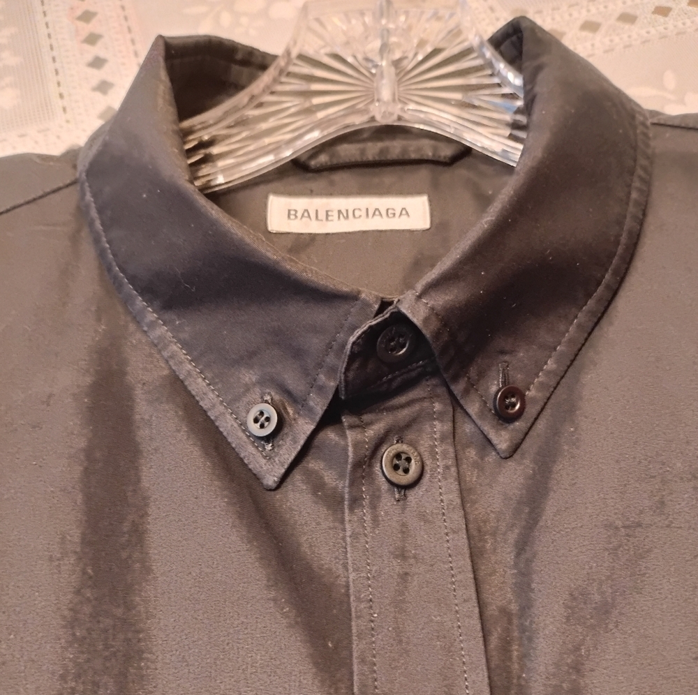 Balenciaga Men's Logo Button Down Long Sleeve OverShirt, Made in Italy, Size 40 - Picture 7 of 12